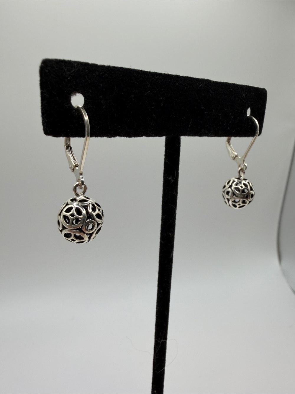 Delicate Sterling Silver 925 Filigree Drop Earrings - Silver Ball Dangle